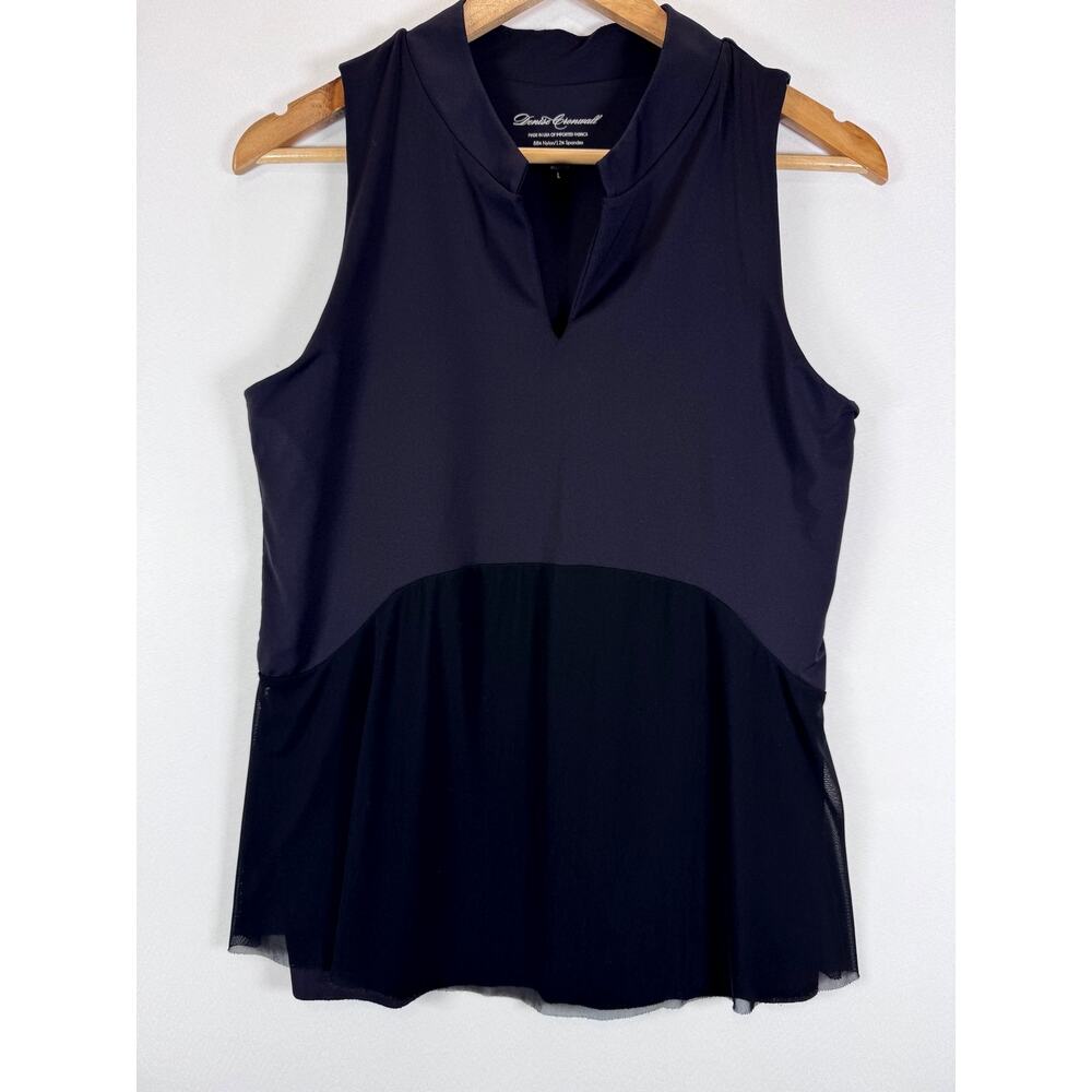 Denise Cromwall Womens L Black Mesh Hem Peplum Tennis Golf Sleeveless Top